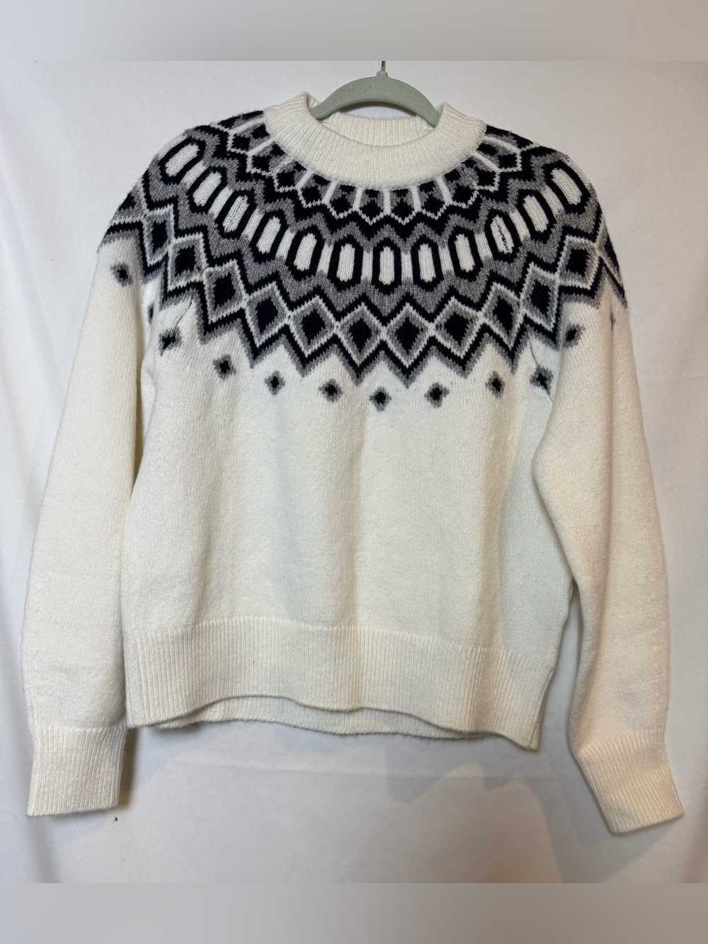 H&M Nordic Crewneck Sweater - White with Black Pattern S